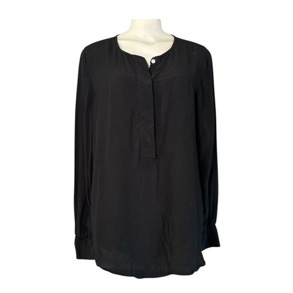 J.Crew Crepe Henley Popover Tunic Blouse Black Long Sleeve Women’s M - Picture 3 of 13